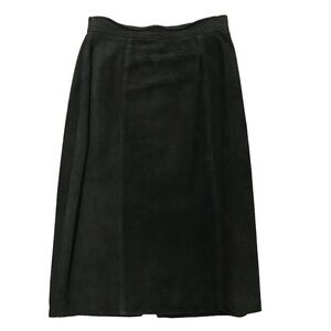 Vintage Suede Black Midi Pencil Skirt with Slit